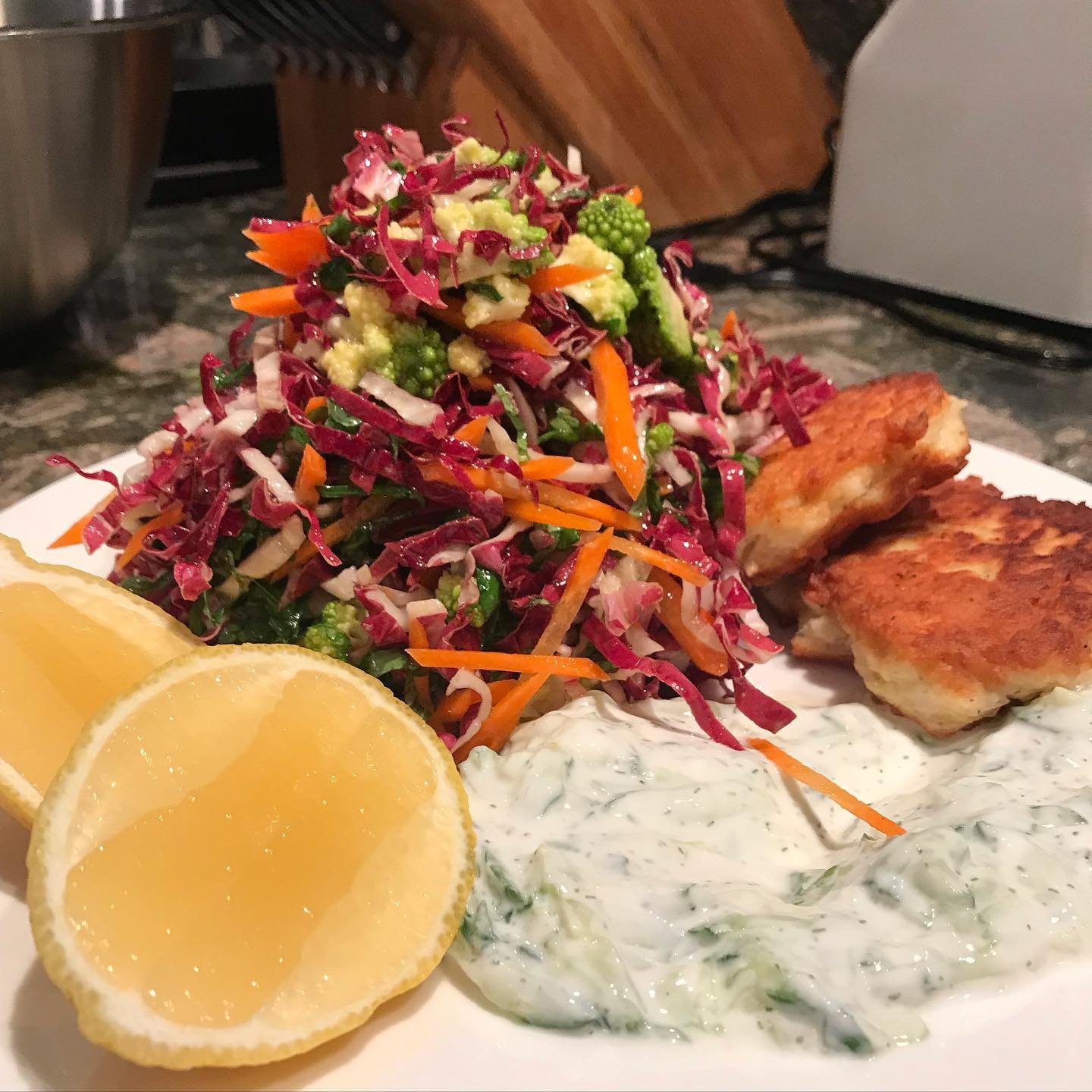 Happy Friday! Sole cakes and salad with tzatziki. I feel spring around the…