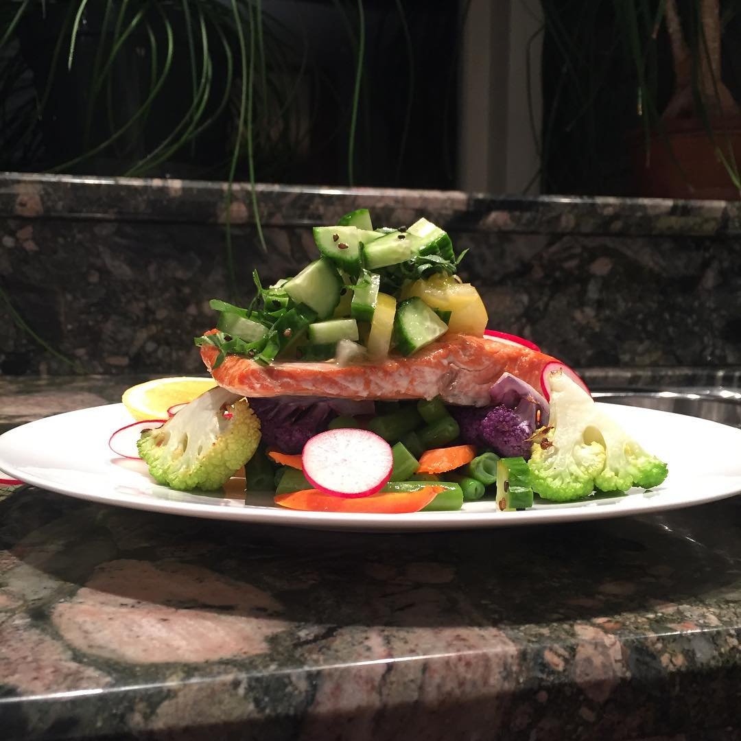 Sultry salmon, cucumber salsa
